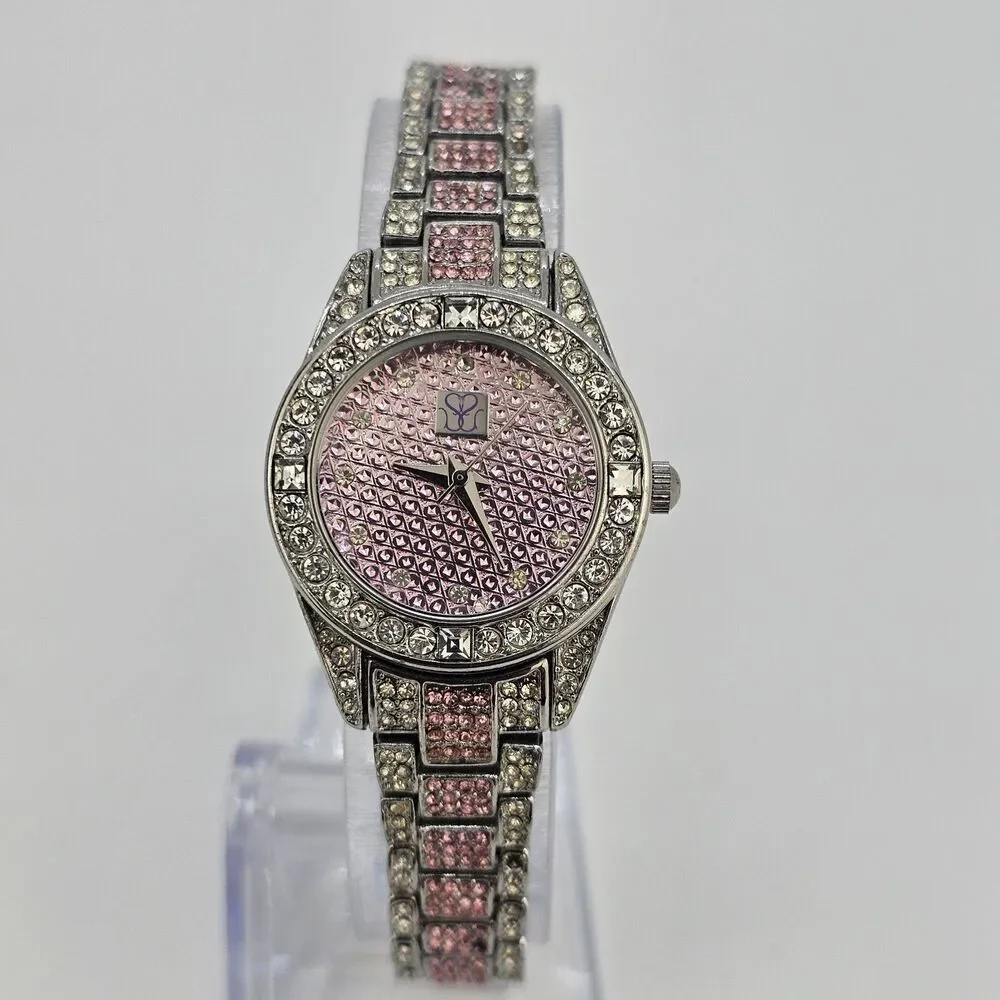 25MM Women's Watch Pink Crystal Dial Pink Gray Bracelet Band‎ 6.5
